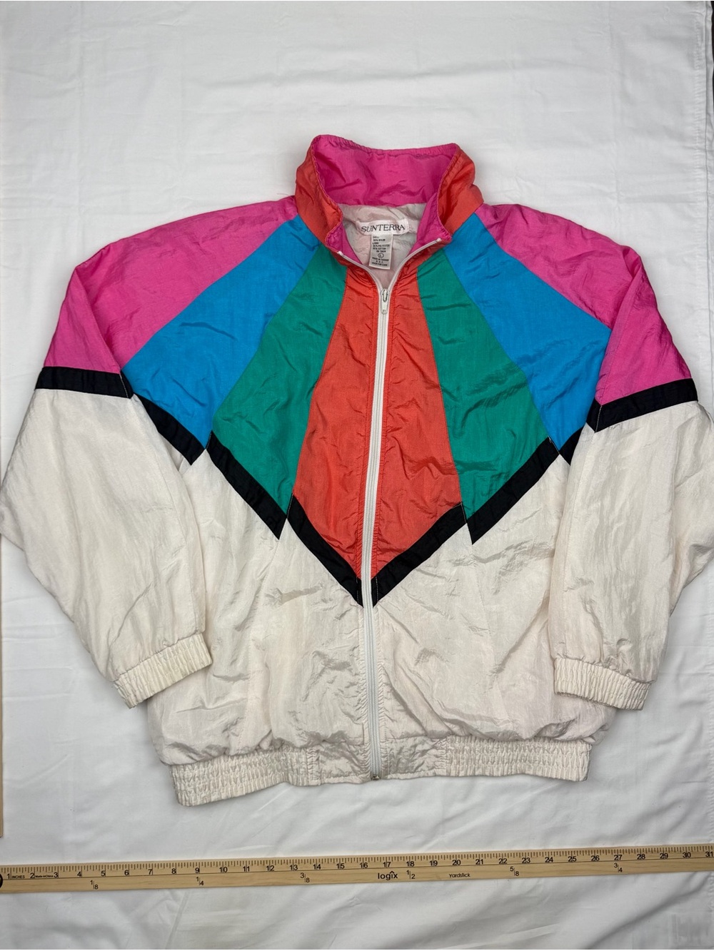 Vintage Colorblock Windbreaker Jacket - Hot Pink, Teal, Blue, Red, Cream